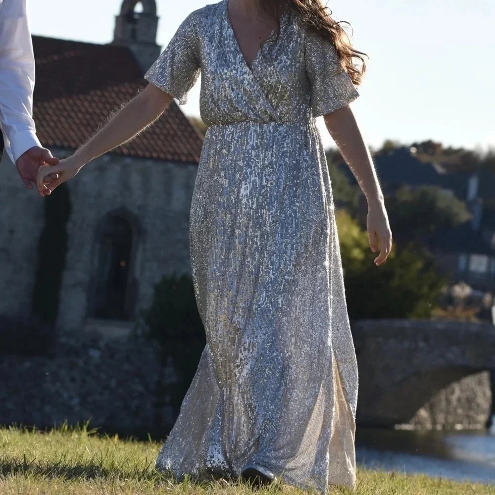 Altar’d State Sequin long cap‎ sleeve dress small